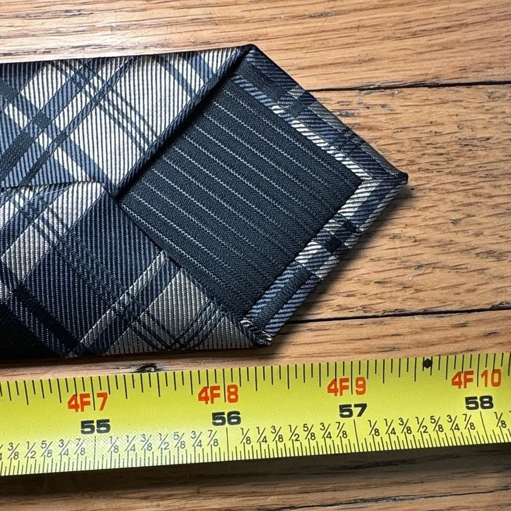 Alfani gold and black plaid tie with tie clip